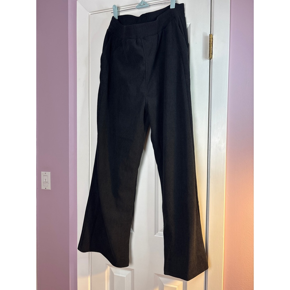 Halara Black Corduroy Wide Leg High Waisted Elastic Waist Pants XL Regular
